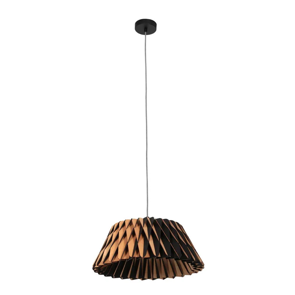 Lampe suspension noire, bois naturel - Maze