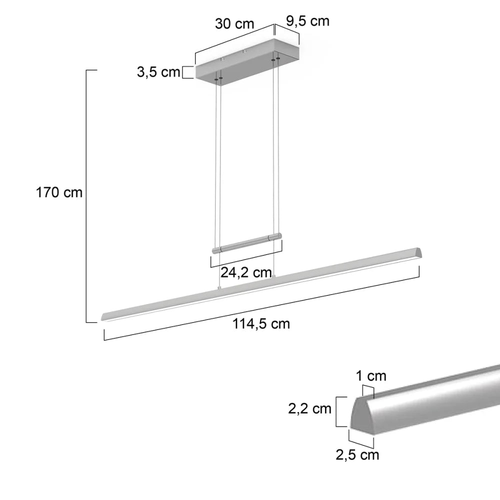 Lampe suspension en acier brossé - 1 lumière - Profilo
