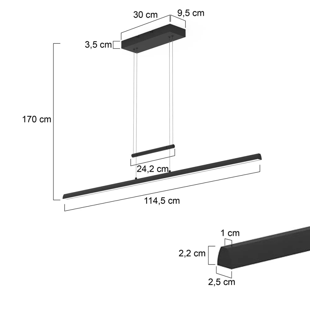 Lampe suspension noire - 1700 lumens - 1 lumière - Profilo