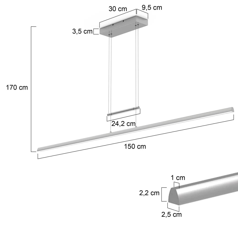 Lampe suspension acier - 1 lumière - Profilo