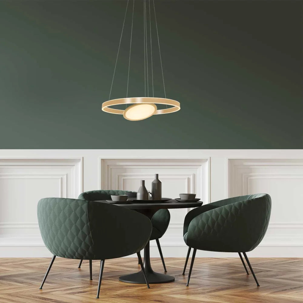 Lampe suspension or & métal - 3 lumières - Ringlux