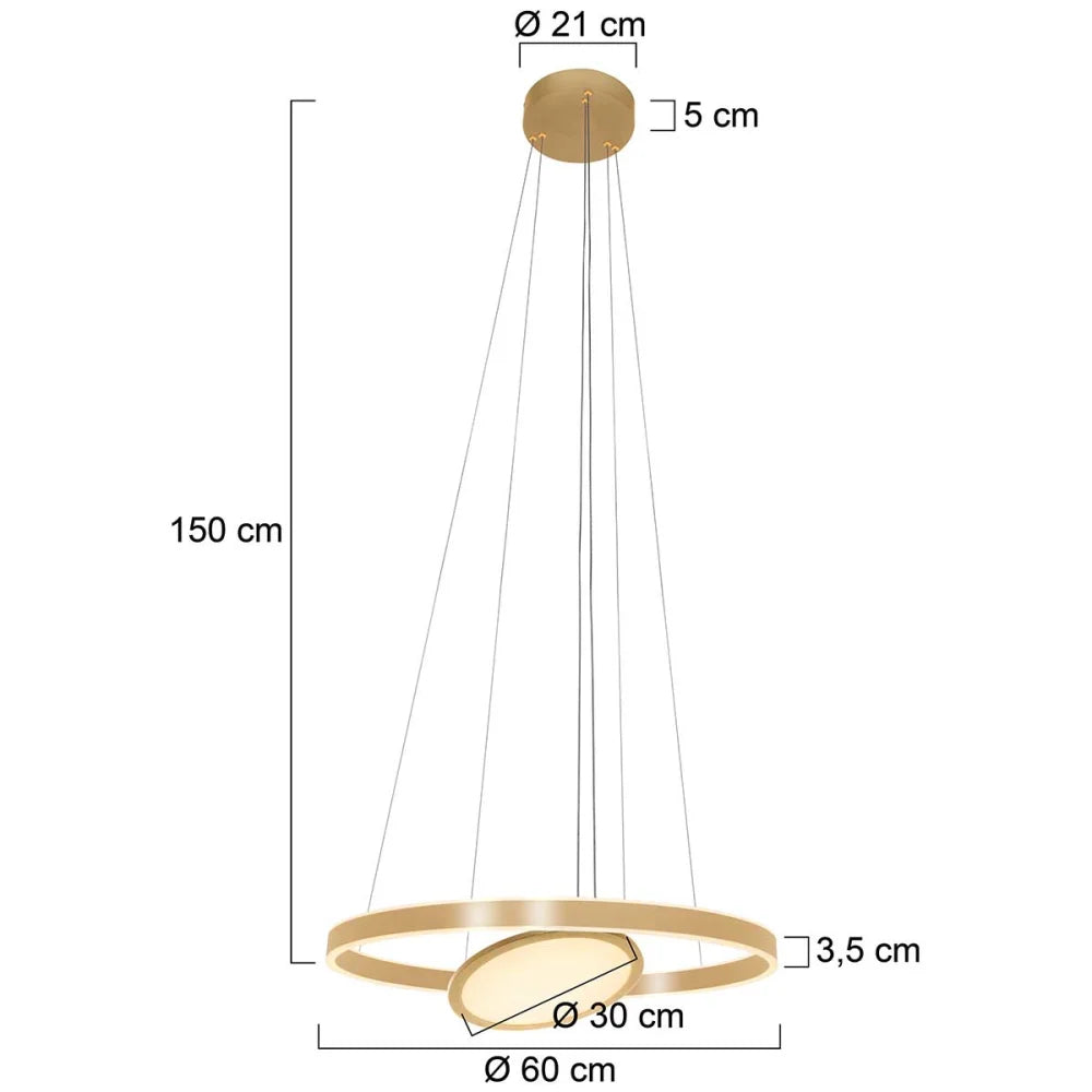 Lampe suspension or & métal - 3 lumières - Ringlux