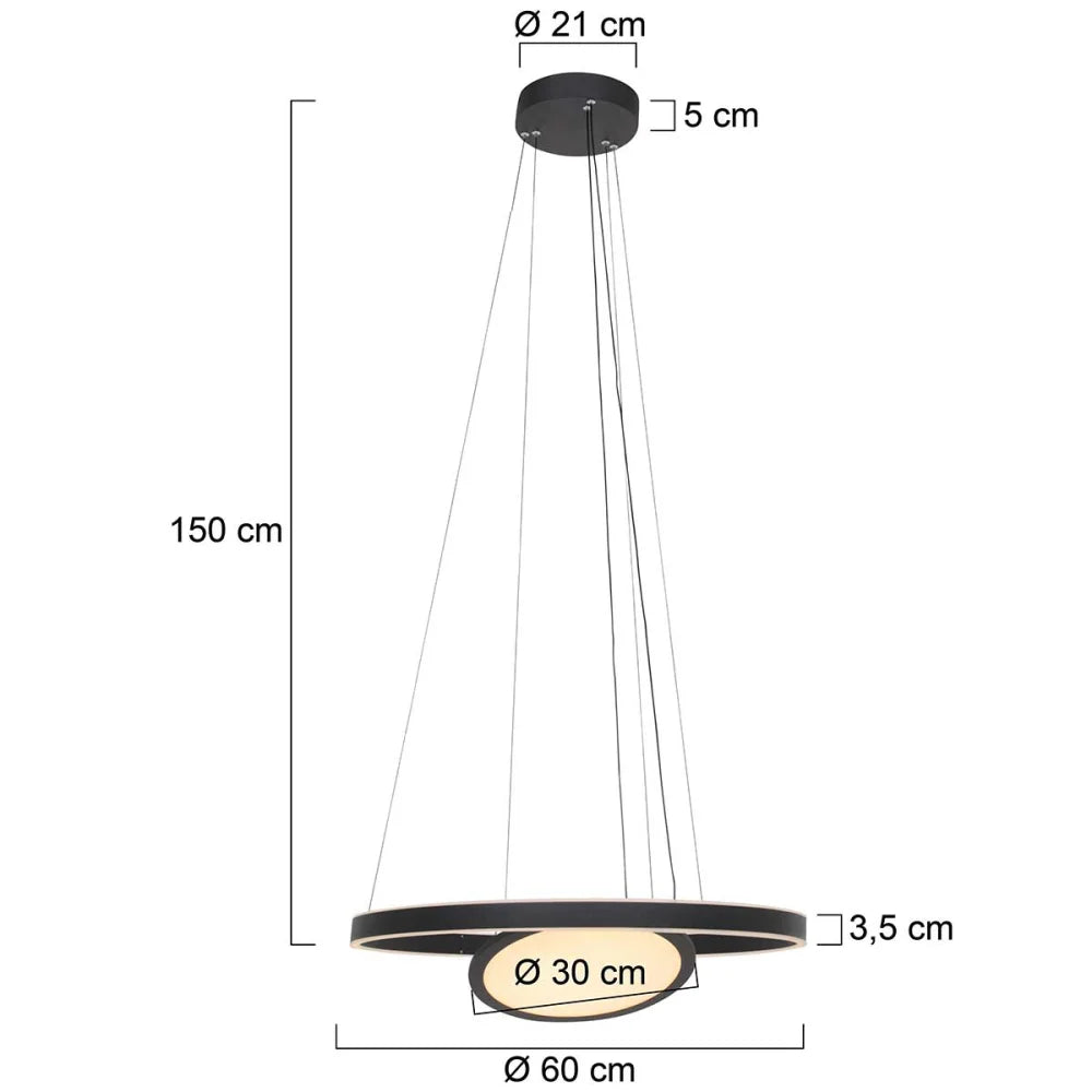 Lampe suspension noire - 3 lumières - Ringlux