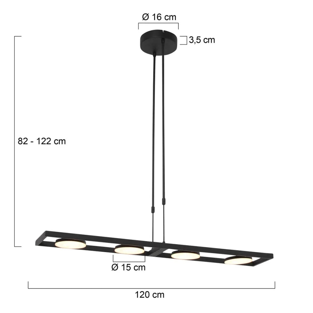 Lampe suspension noire - 4 lumières - Soleil