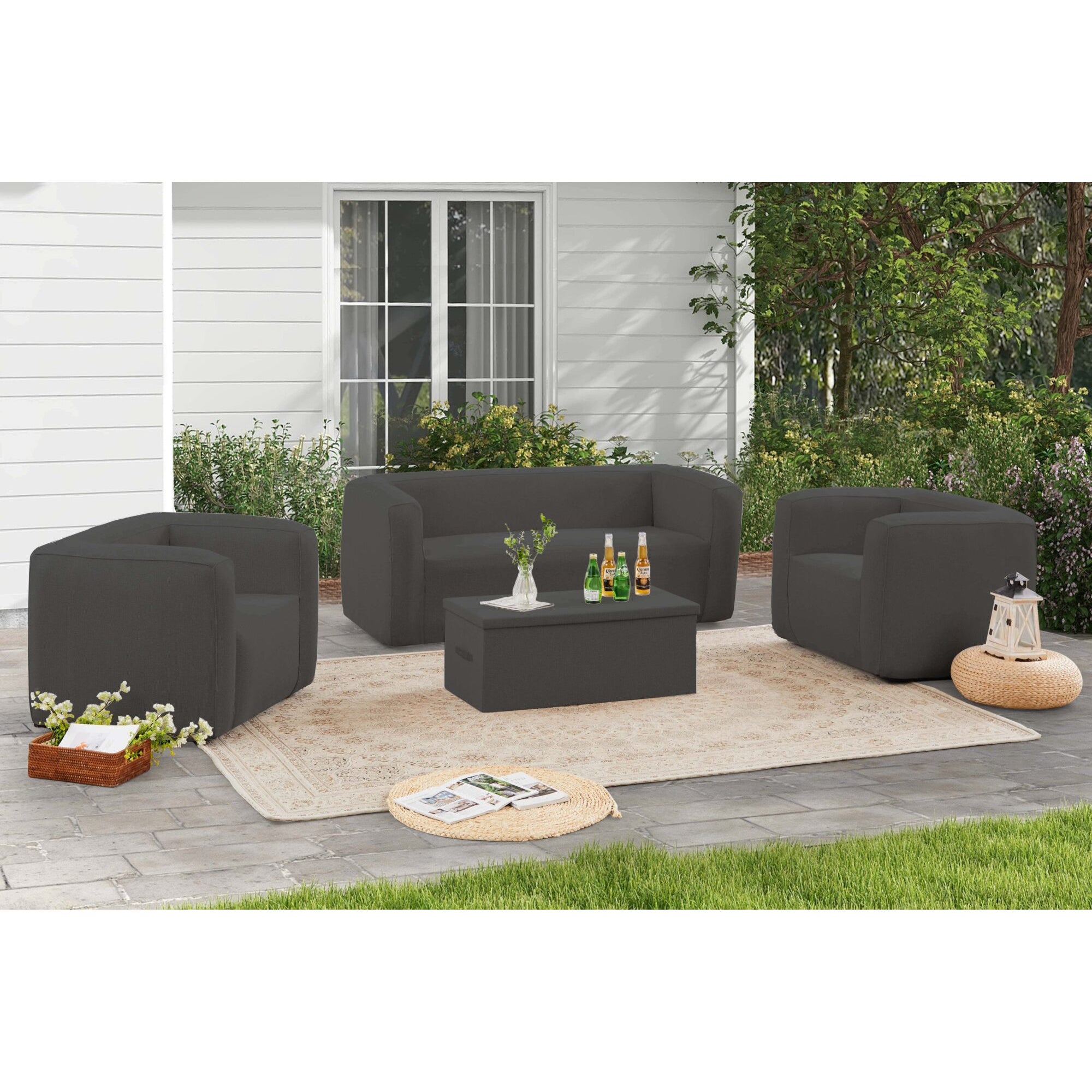 Table coffre Terracotta - Ouverture sur le dessus - Intérieur et extérieur - Couleur Gris Foncé