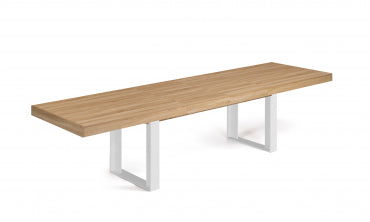 Table repas Brixton plateau extensible 200-300cm bois et pieds blancs