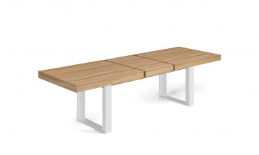 Table repas Brixton plateau extensible 200-300cm bois et pieds blancs