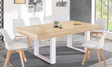 Table repas Brixton plateau extensible 200-300cm bois et pieds blancs
