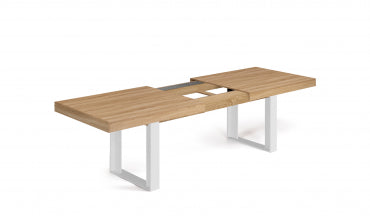 Table repas Brixton plateau extensible 200-300cm bois et pieds blancs