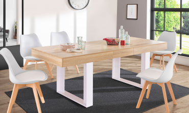 Table repas Brixton plateau extensible 160-200cm bois et pieds blancs