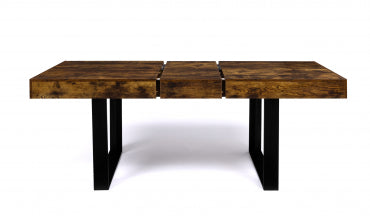 Table repas Brixton plateau extensible 160-200cm bois vieilli et pieds noirs