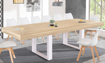 Table repas Brixton plateau extensible 200-300cm bois et pieds blancs