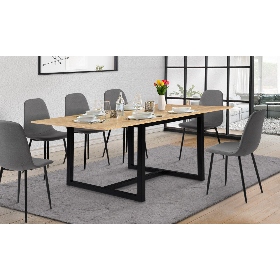 Table repas Memphis plateau dépliant 80-160 cm bois et pieds noirs