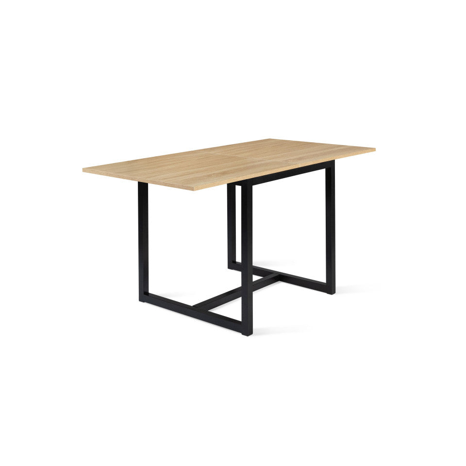 Table repas Memphis plateau dépliant 80-160 cm bois et pieds noirs