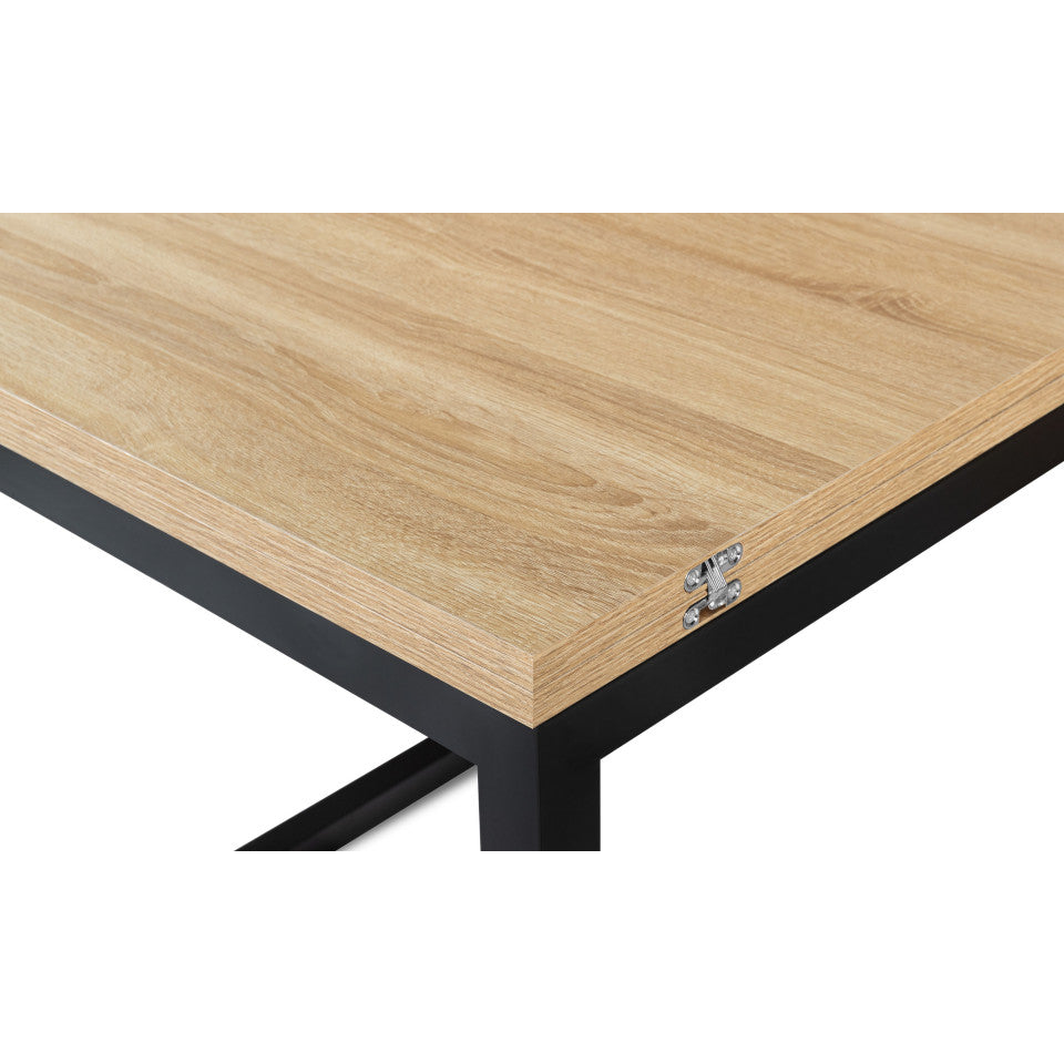 Table repas Memphis plateau dépliant 80-160 cm bois et pieds noirs