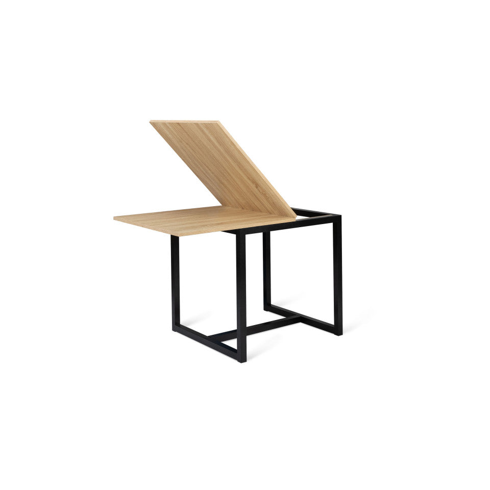 Table repas Memphis plateau dépliant 80-160 cm bois et pieds noirs