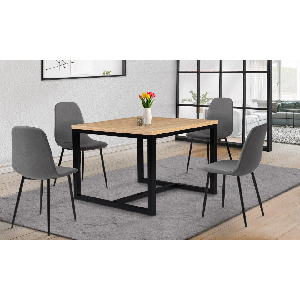 Table repas Memphis plateau dépliant 80-160 cm bois et pieds noirs