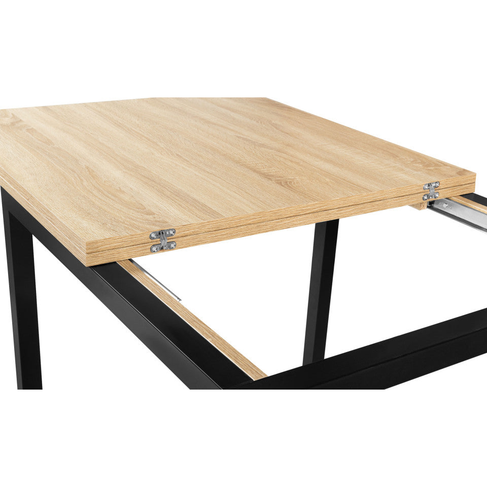 Table repas Memphis plateau dépliant 80-160 cm bois et pieds noirs