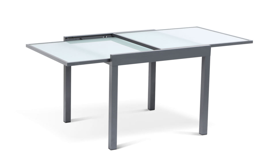 Table de jardin extensible en verre trempé gris foncé 135-270cm