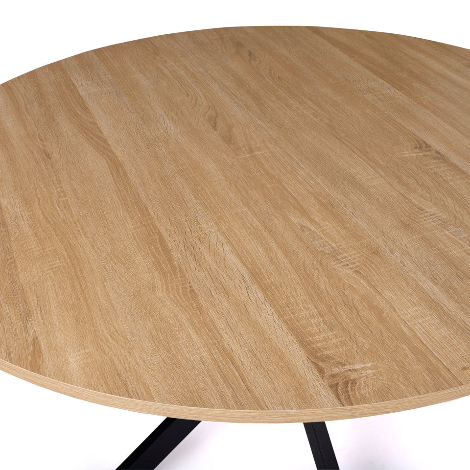 Table repas Soline 110cm plateau rond pieds croisés noirs