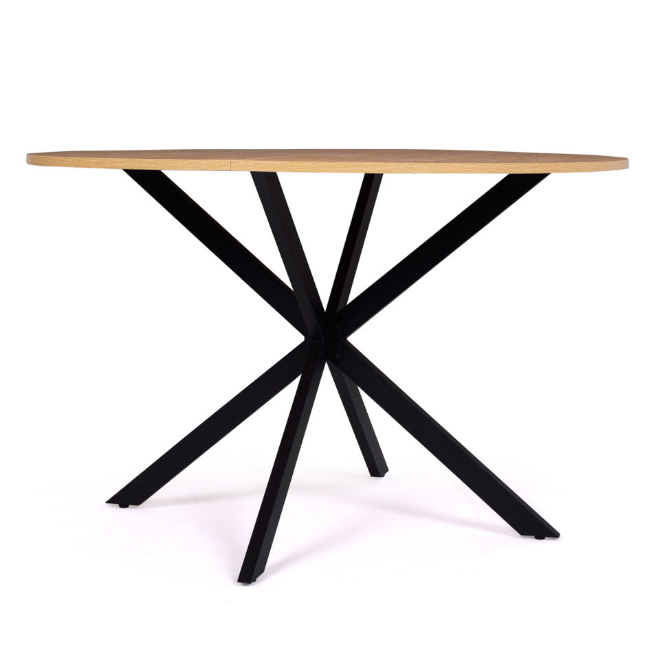 Table repas Soline 110cm plateau rond pieds croisés noirs