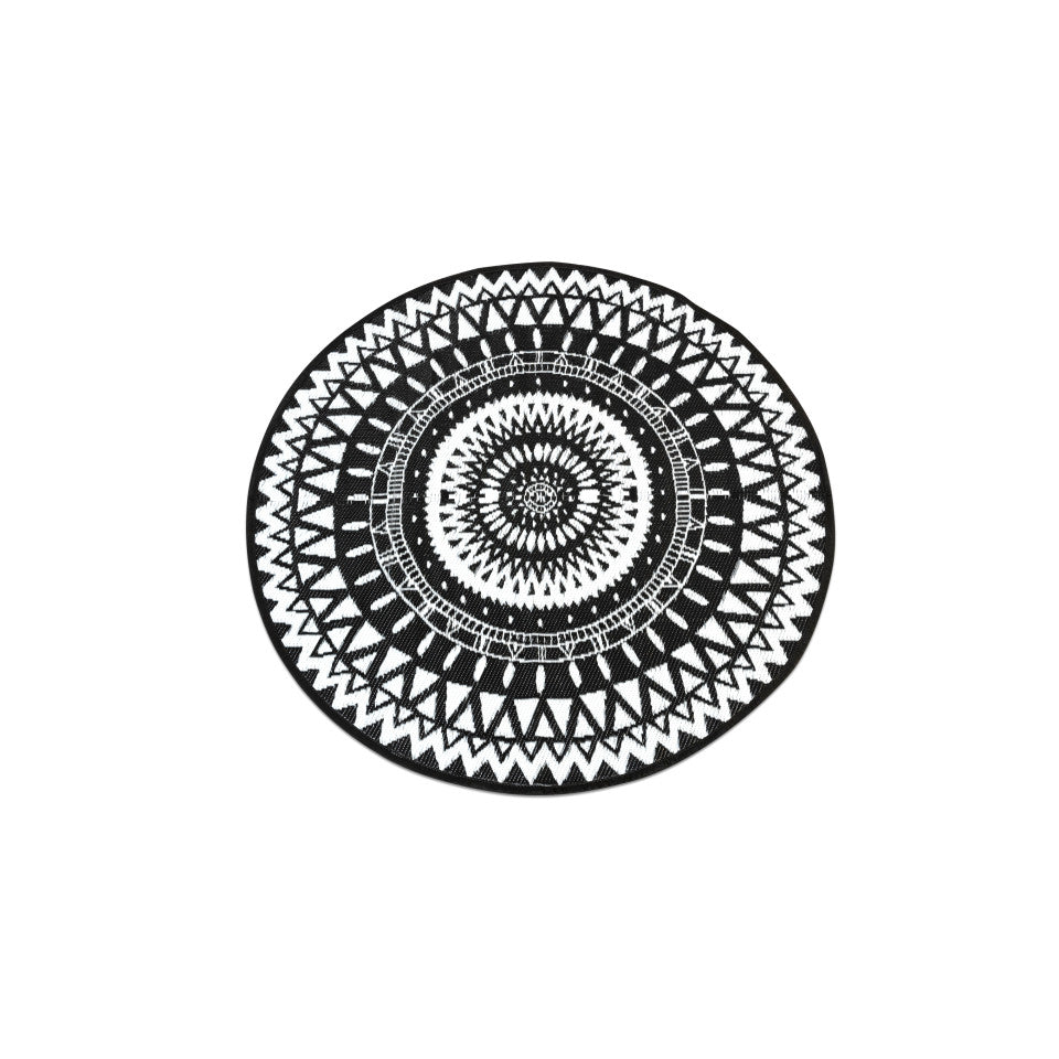 Tapis extérieur rond Maori motifs ethniques noir 250cm