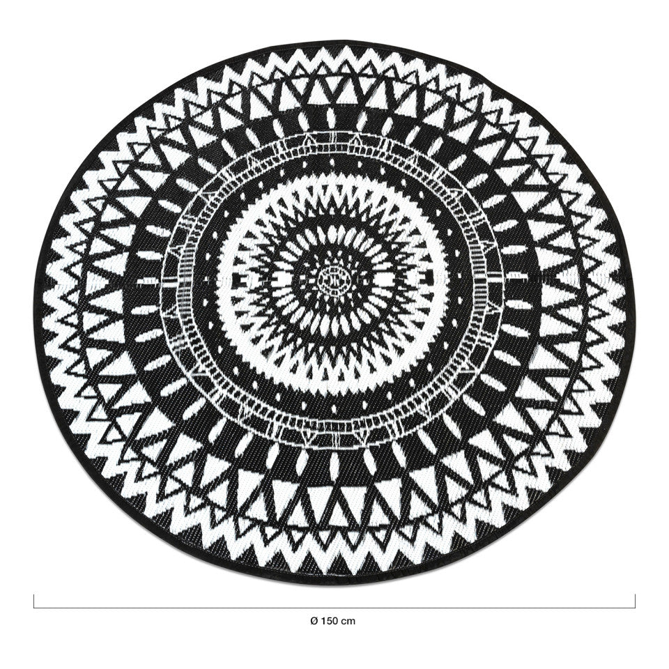Tapis extérieur rond Maori motifs ethniques noir 250cm