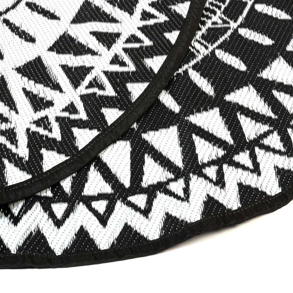 Tapis extérieur rond Maori motifs ethniques noir 250cm