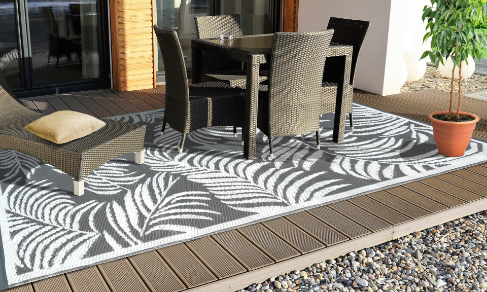 Tapis extérieur rectangulaire Hawaï 270x470cm gris motifs palmiers