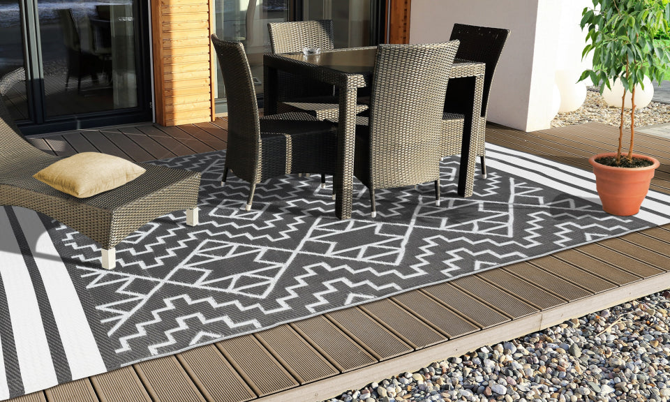 Tapis extérieur rectangulaire 160 x240cm gris Inca motifs "ethniques"