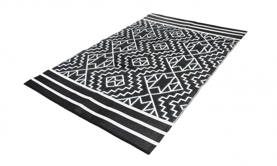 Tapis extérieur rectangulaire 160 x240cm noir Inca motifs "ethniques"