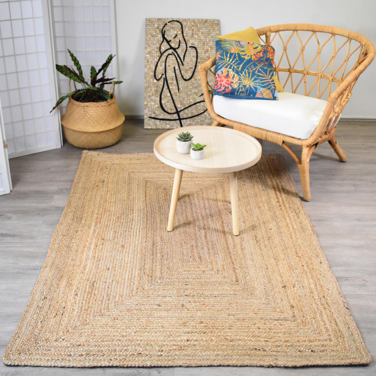 Tapis en jute fait à la main motif uni Vofu