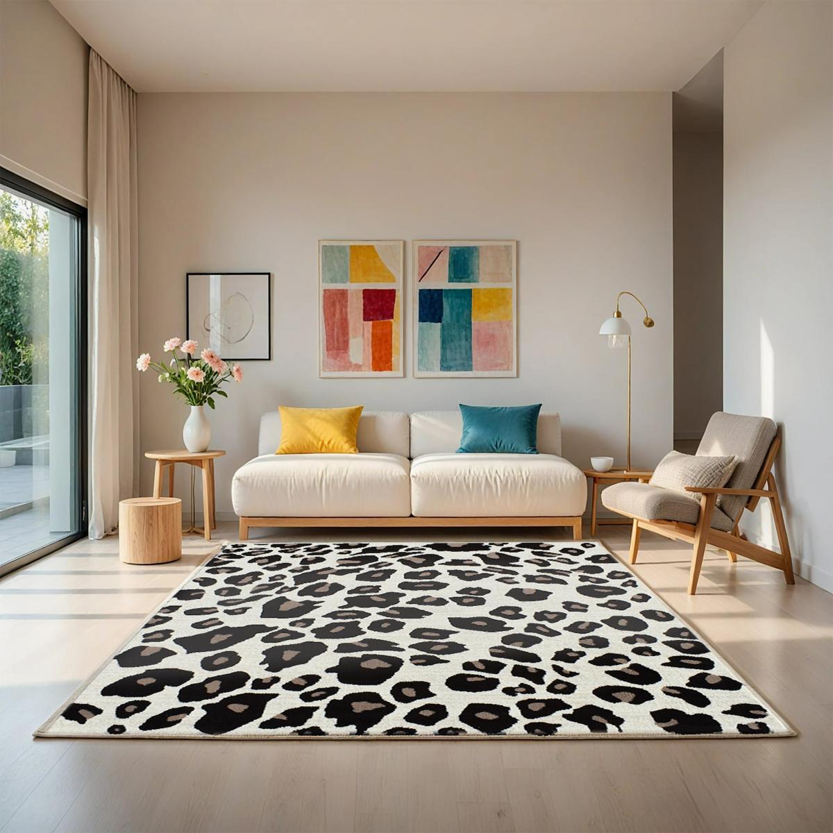 Tapis salon fauve beige et marron motif léopard