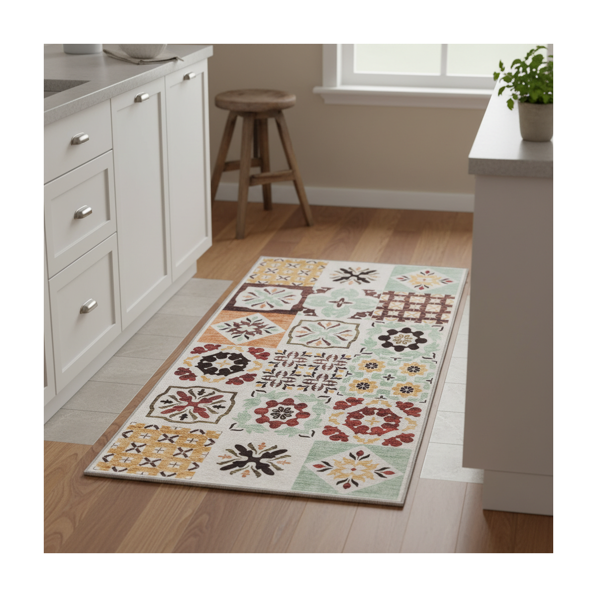 Tapis entrée motif géométrique, texture kilim, Zedi, design original