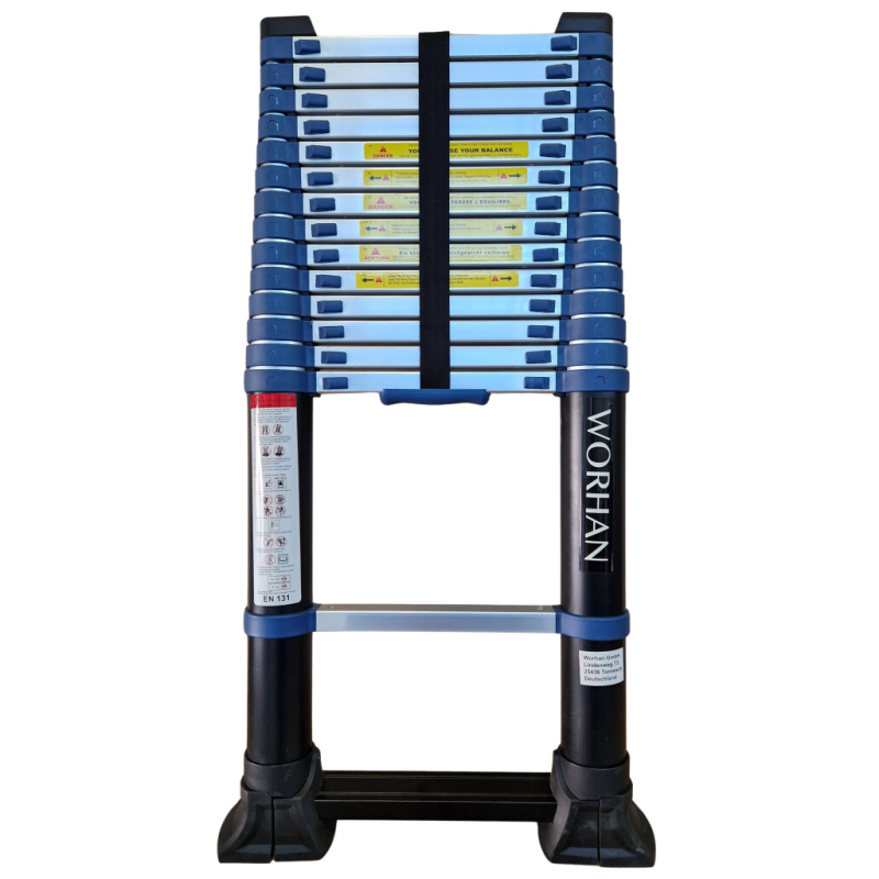 Echelle télescopique PRO en aluminium - 15 échelons - 4.4 m + stabilisateur