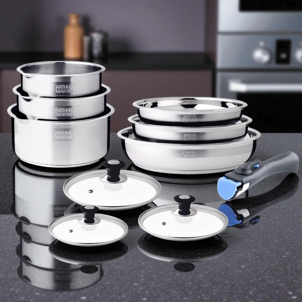 Batterie de Cuisine Inox 10 Pièces Arthur Martin Tous feux dont induction et four