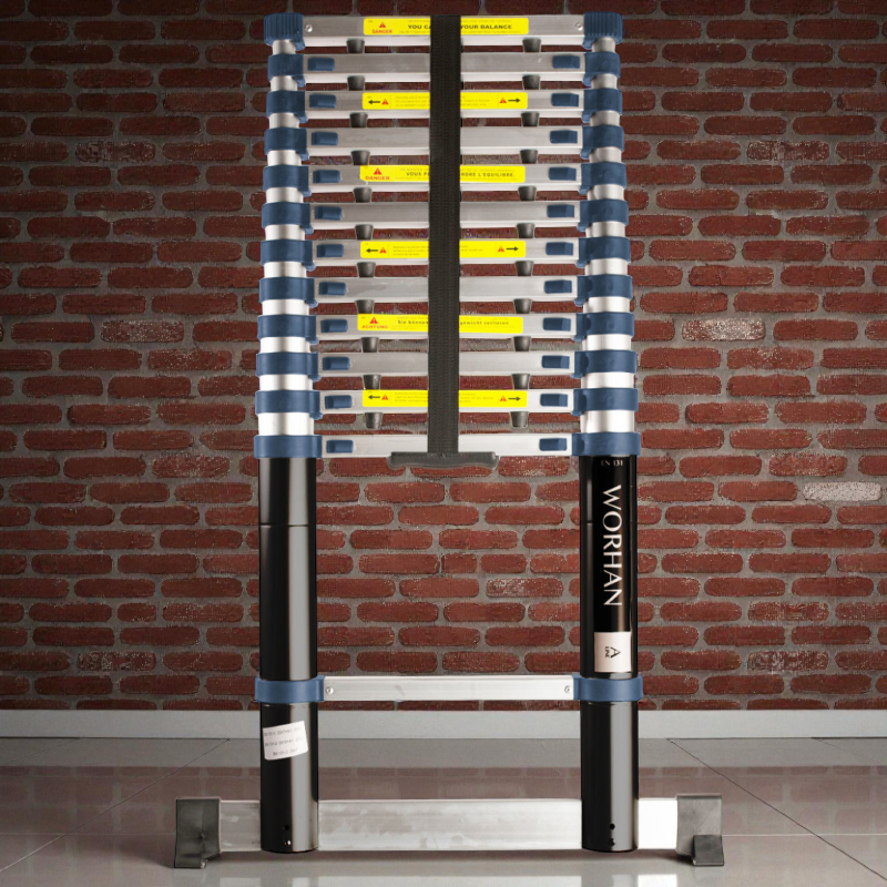 Echelle télescopique PRO en aluminium - 15 échelons - 4.4 m + stabilisateur