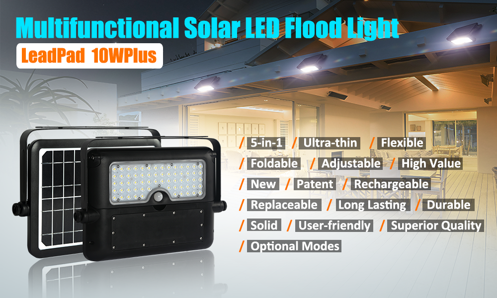 Solar LED Floodlight 10W - Projecteur à énergie solaire - Lampe d'extérieur - IP65 - Lumière vive avec détecteur de mouvement