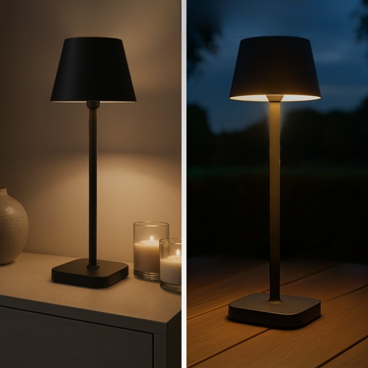 FlinQ - Lampe de table - Rechargeable - Intensité variable avec mode mémoire - 3 niveaux d'éclairage - 38 cm - Noire