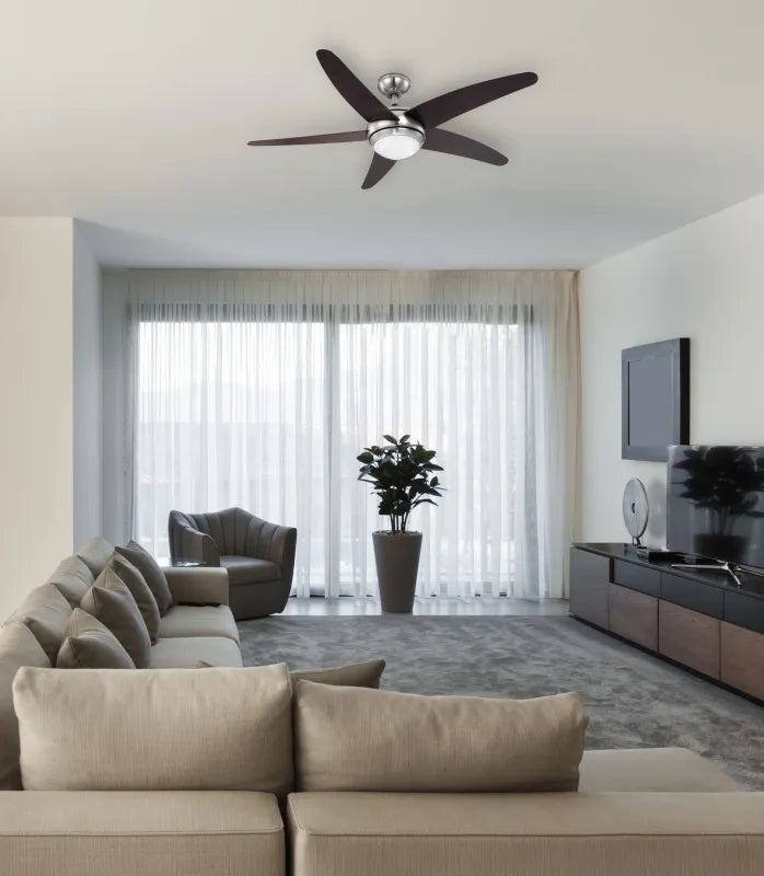 Ventilateur métal nickel mat et lampe - Fabiola
