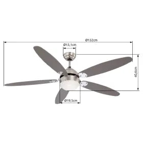 Ventilateur métal chromé mat et lampe - Azura