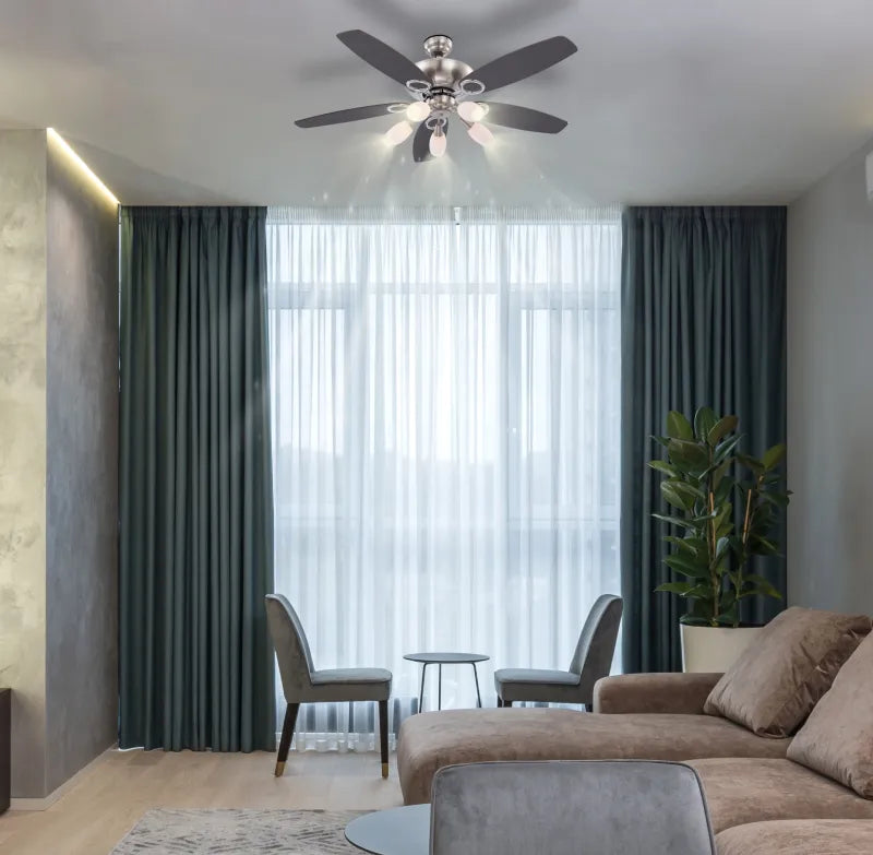Ventilateur chrome nickel mat et lampe - Jerry