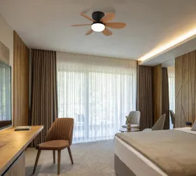 Ventilateur de plafond métal noir mat et lampe - Delores