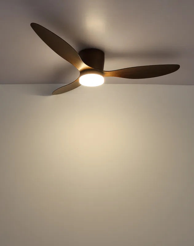 Ventilateur de plafond métal décor bois foncé et lampe - Armando