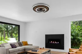 Ventilateur de plafond métal noir mat et lampe - Trevino