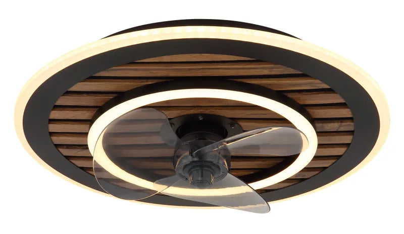 Ventilateur de plafond métal noir mat et lampe - Trevino