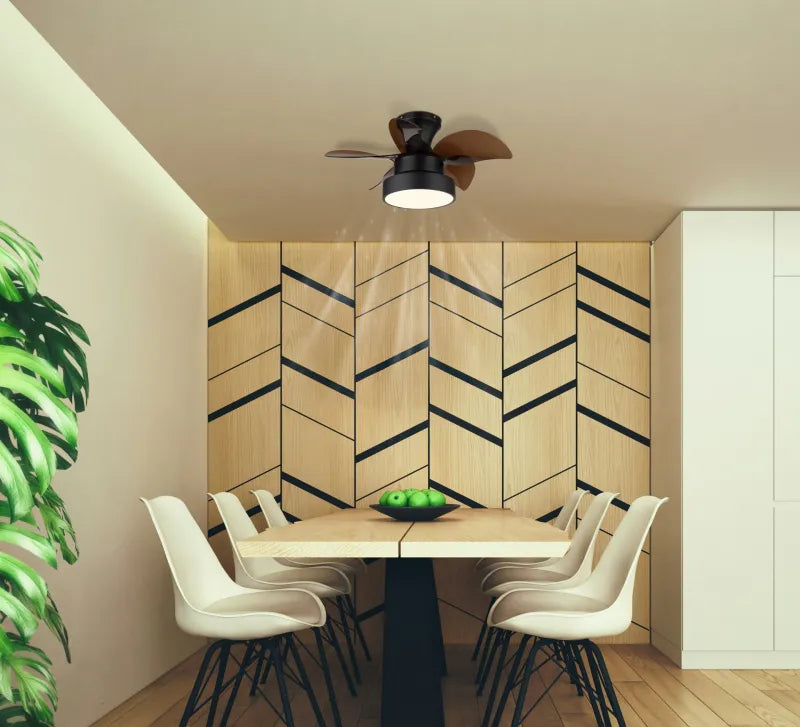 Ventilateur de plafond métal noir mat et lampe - Kari