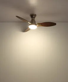 Ventilateur de plafond métal nickel mat et lampe - Gale
