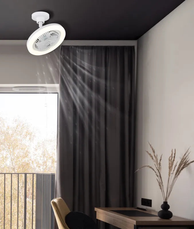 Ventilateur de plafond plastique blanc mat et lampe - Lidea