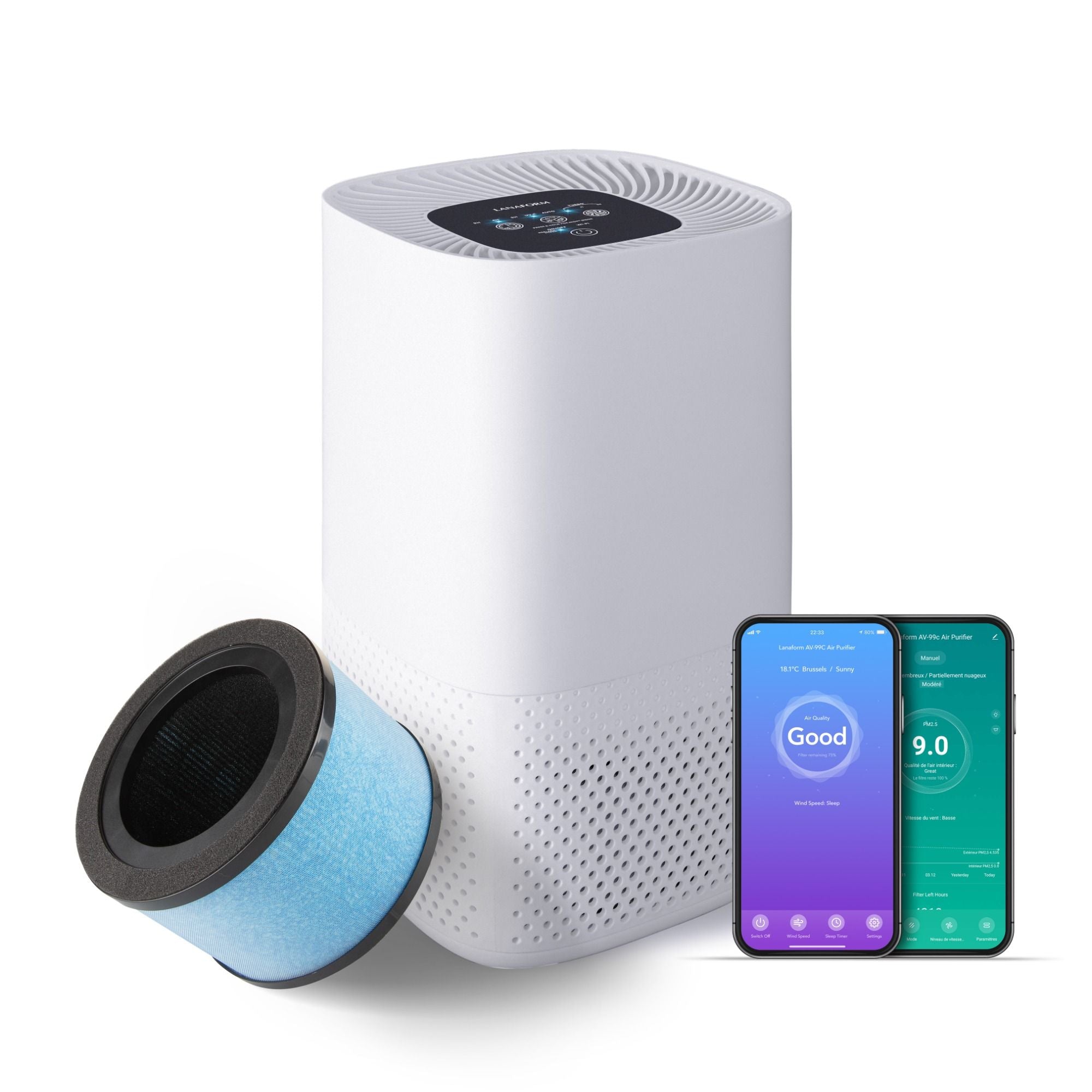 Purificateur d'air connecté avec filtre HEPA et lampe UV - AV99C
